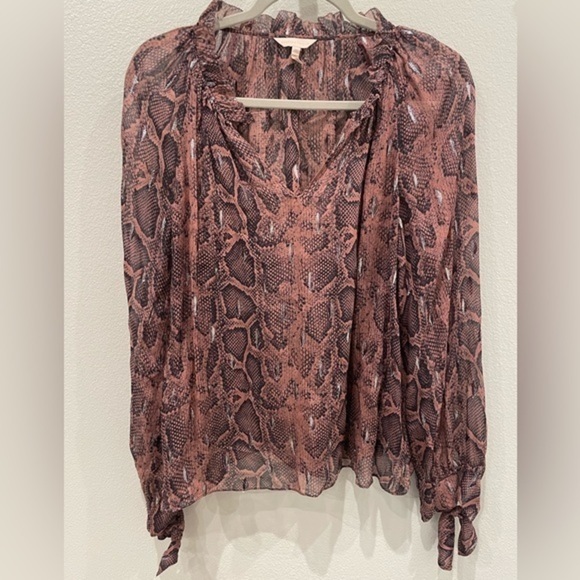 REBECCA TAYLOR Silk Maroon Ruffled Long Sleeve Blouse Size 10 - Picture 3 of 6